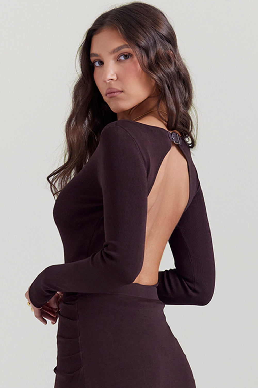 Espresso bodysuit with open back