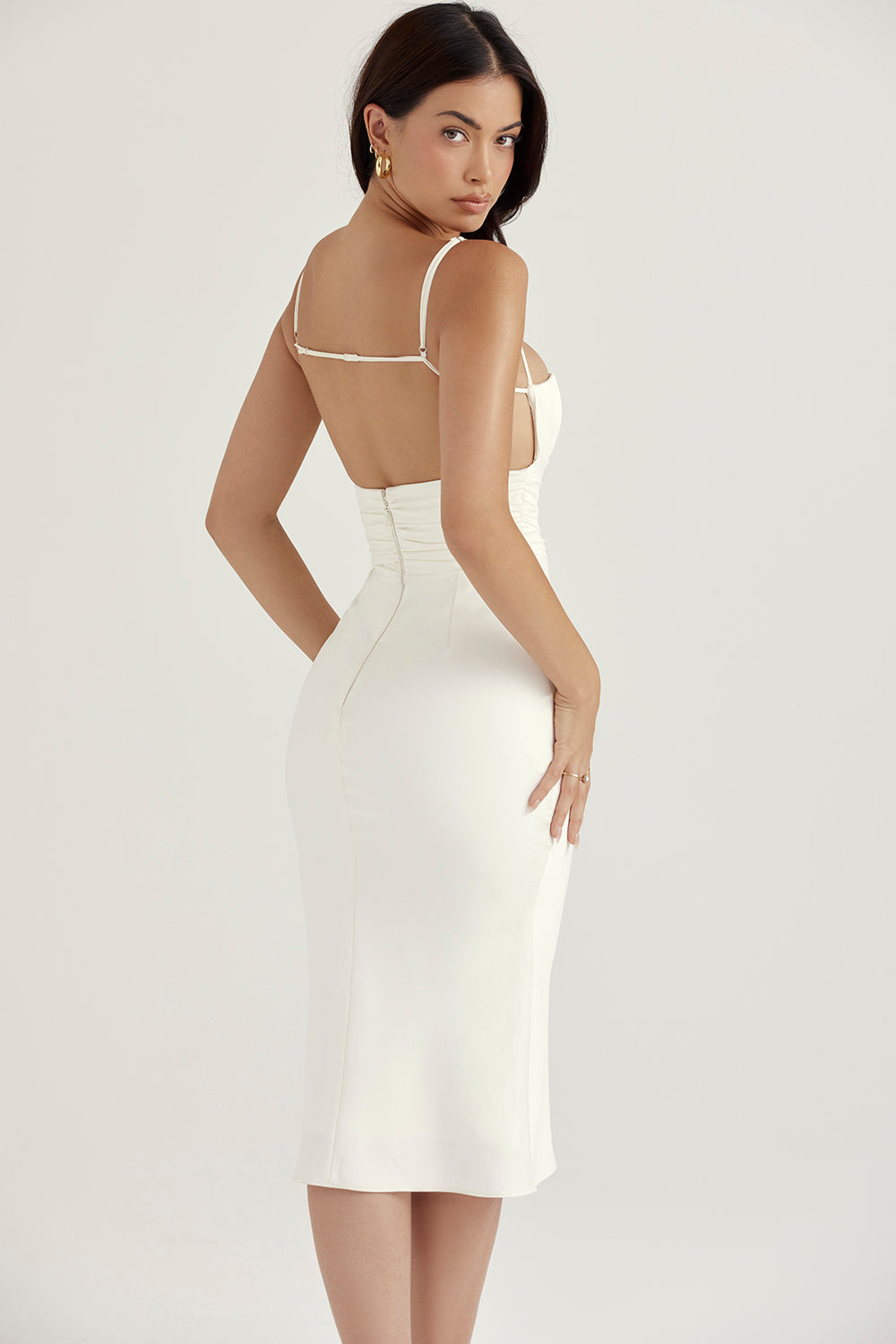 Ivory satin midi dress with corset