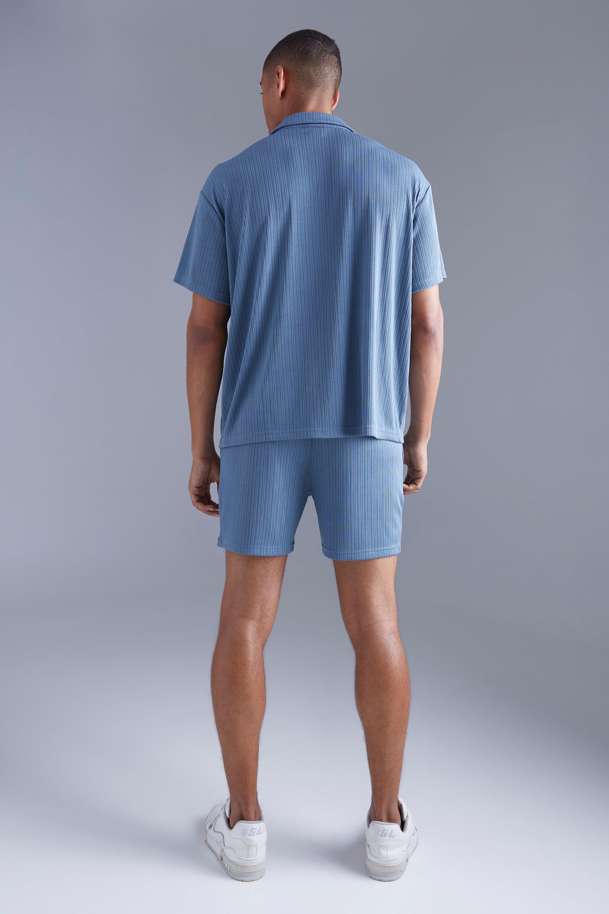 Textured blue T-shirt and shorts set