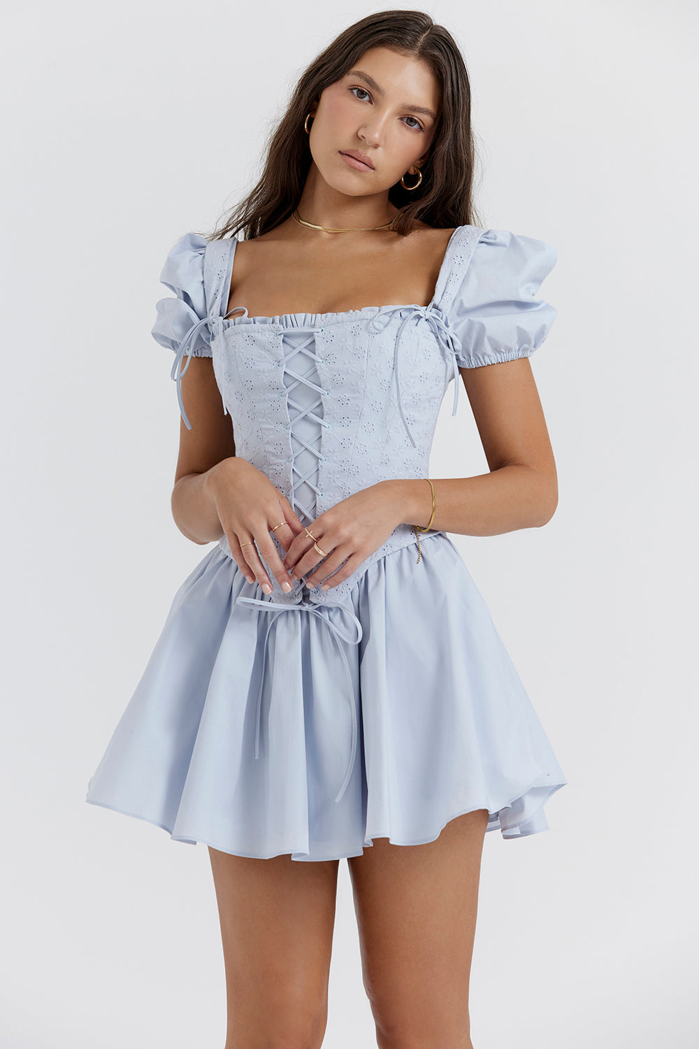 Soft blue embroidery corset mini dress