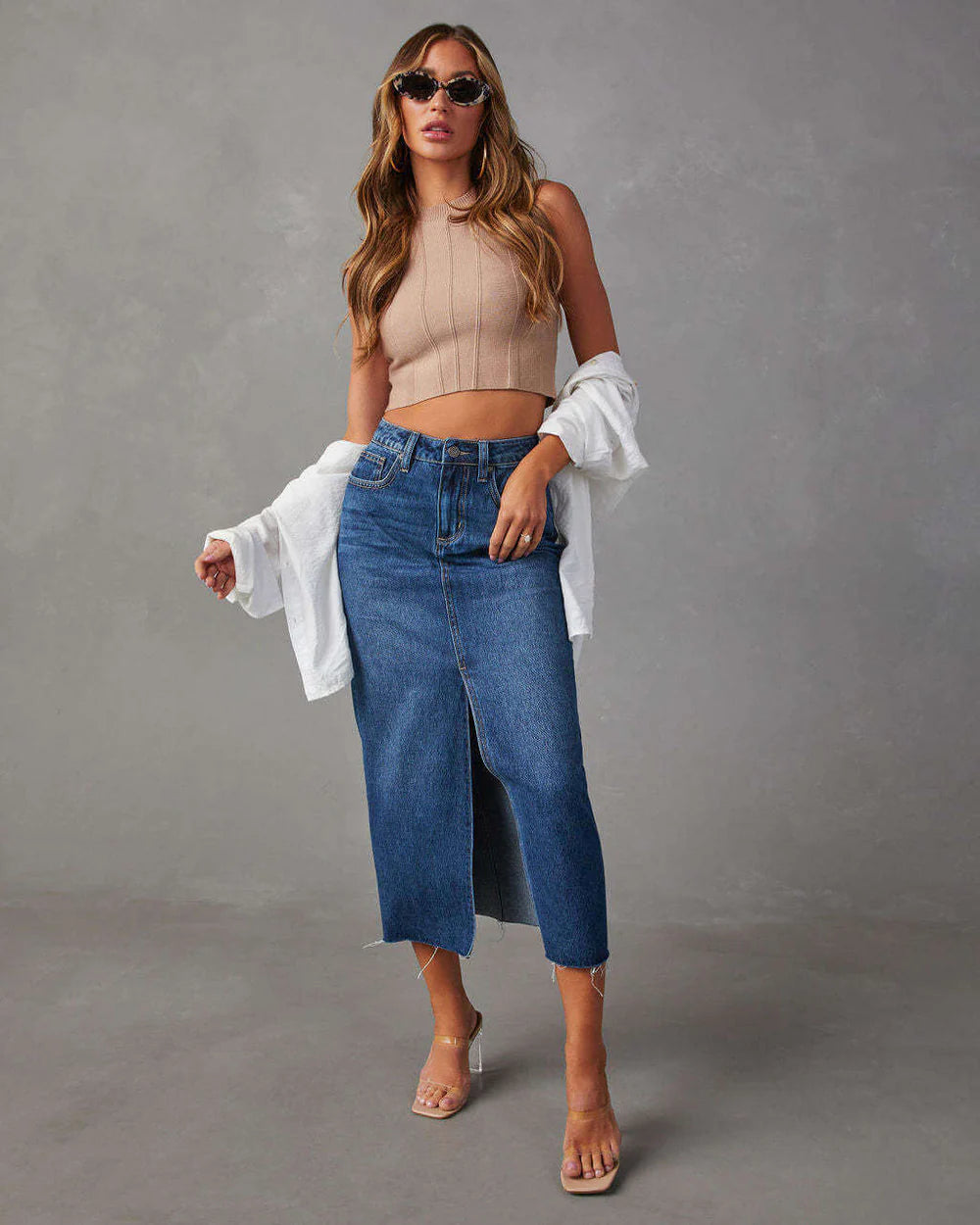 Denim Maxi Skirt With Front Slit