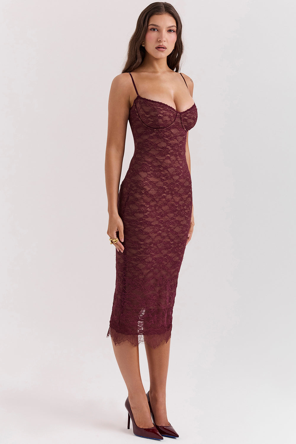 Midi dress with mulberry lace