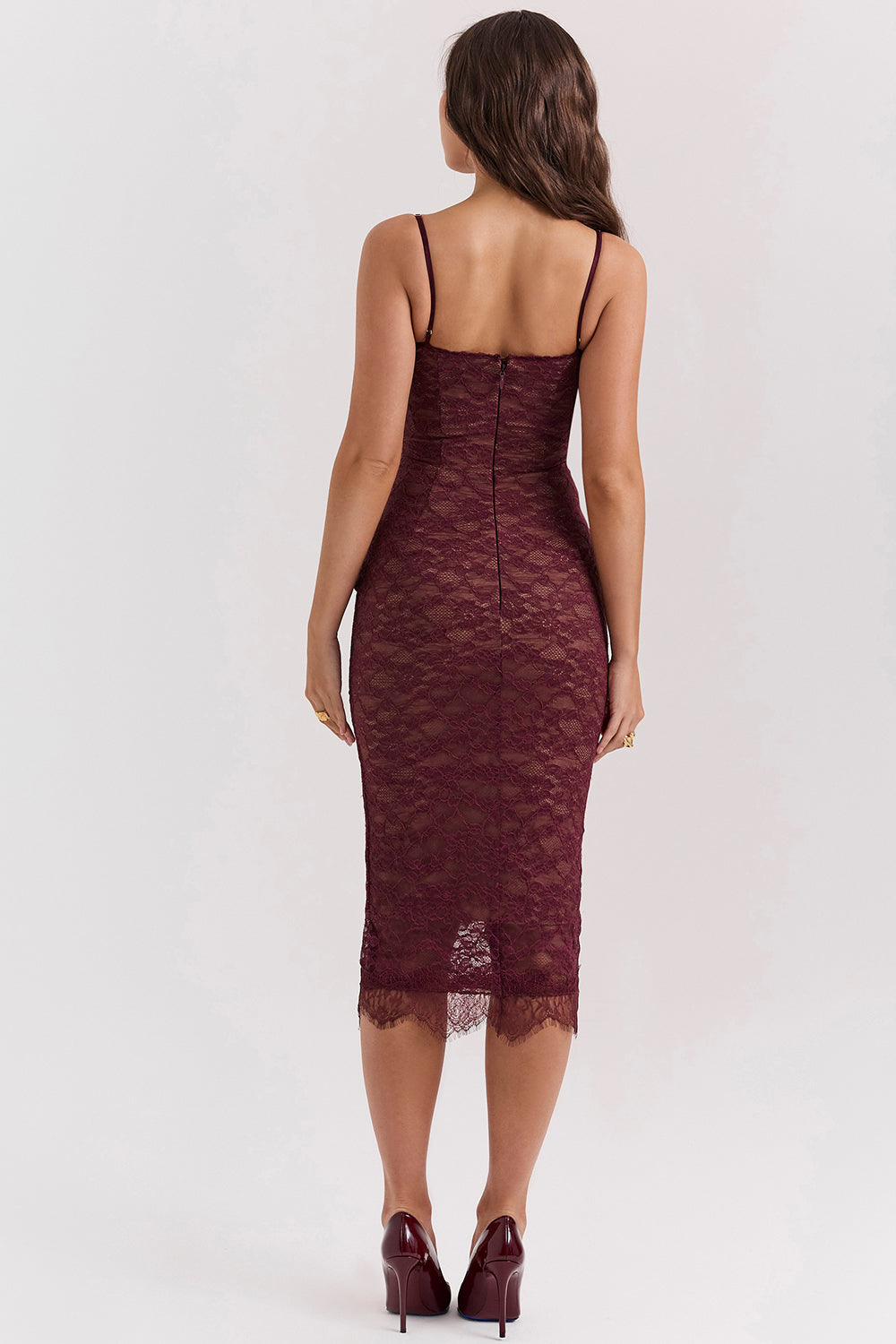 Midi dress with mulberry lace