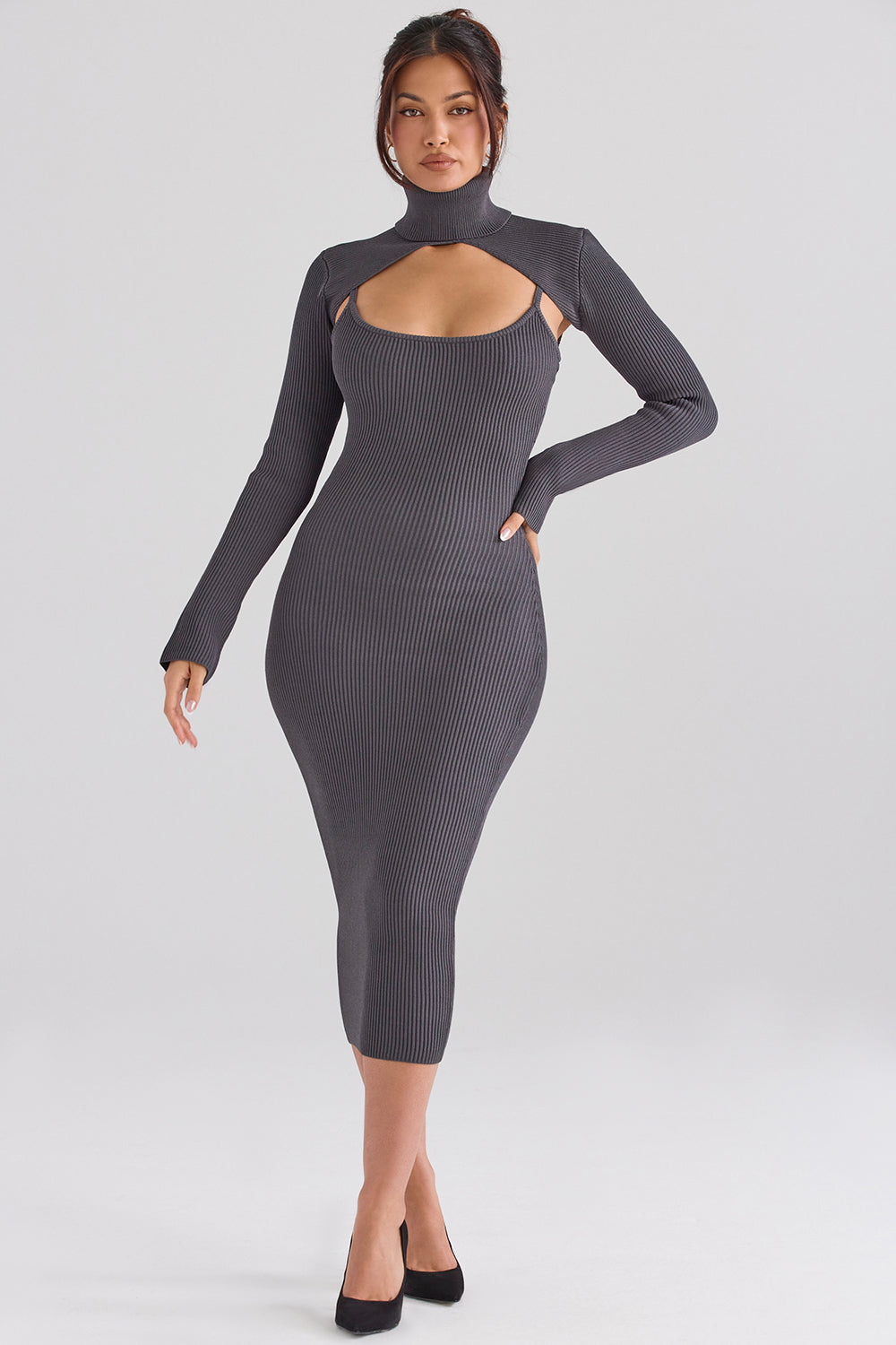 Charcoal knitted midi dress