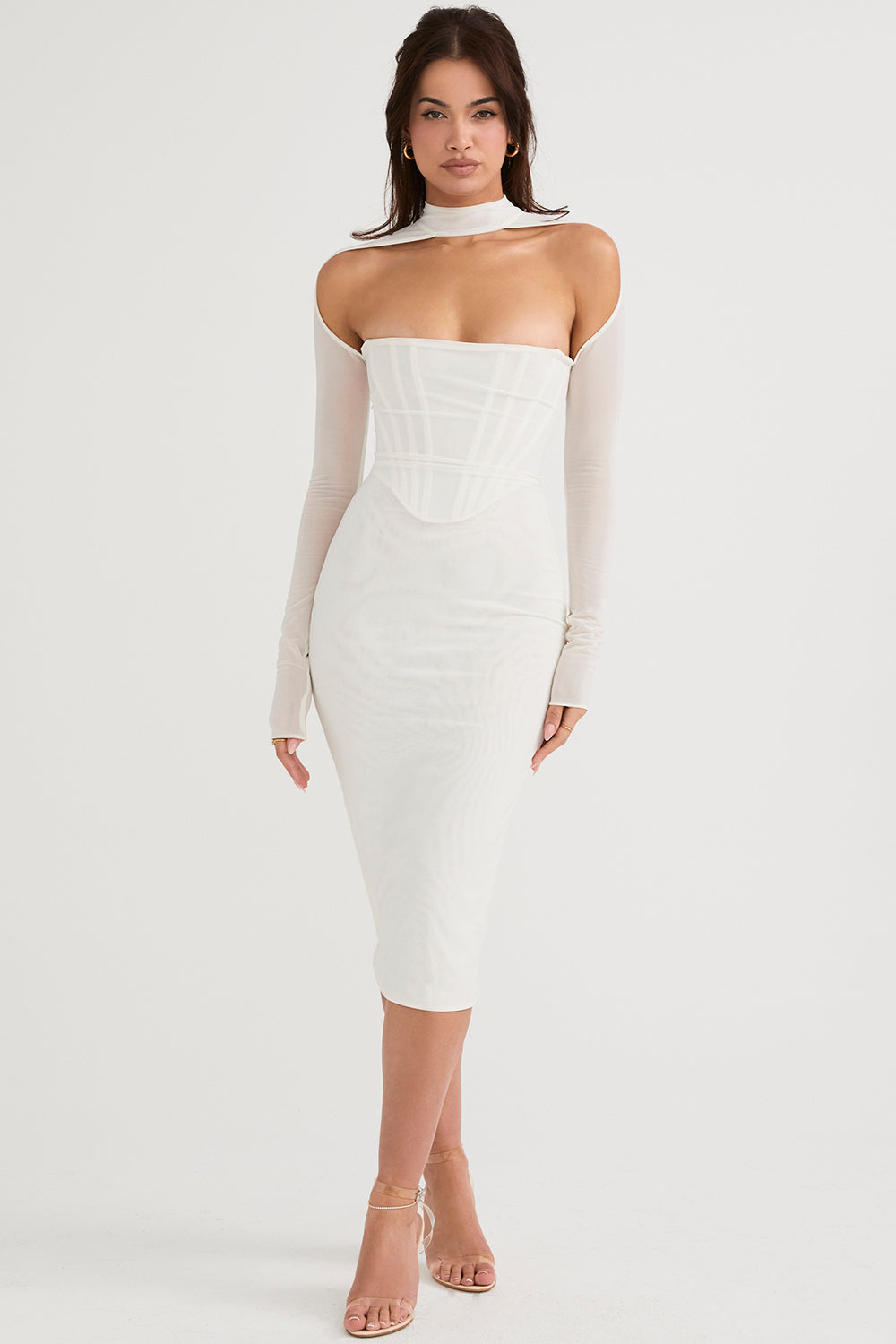 Midi dress with mesh corset