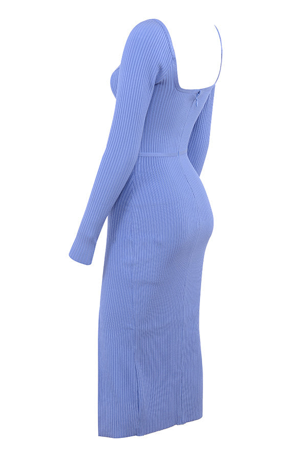 Cornflower midi dress with bandage and thigh split