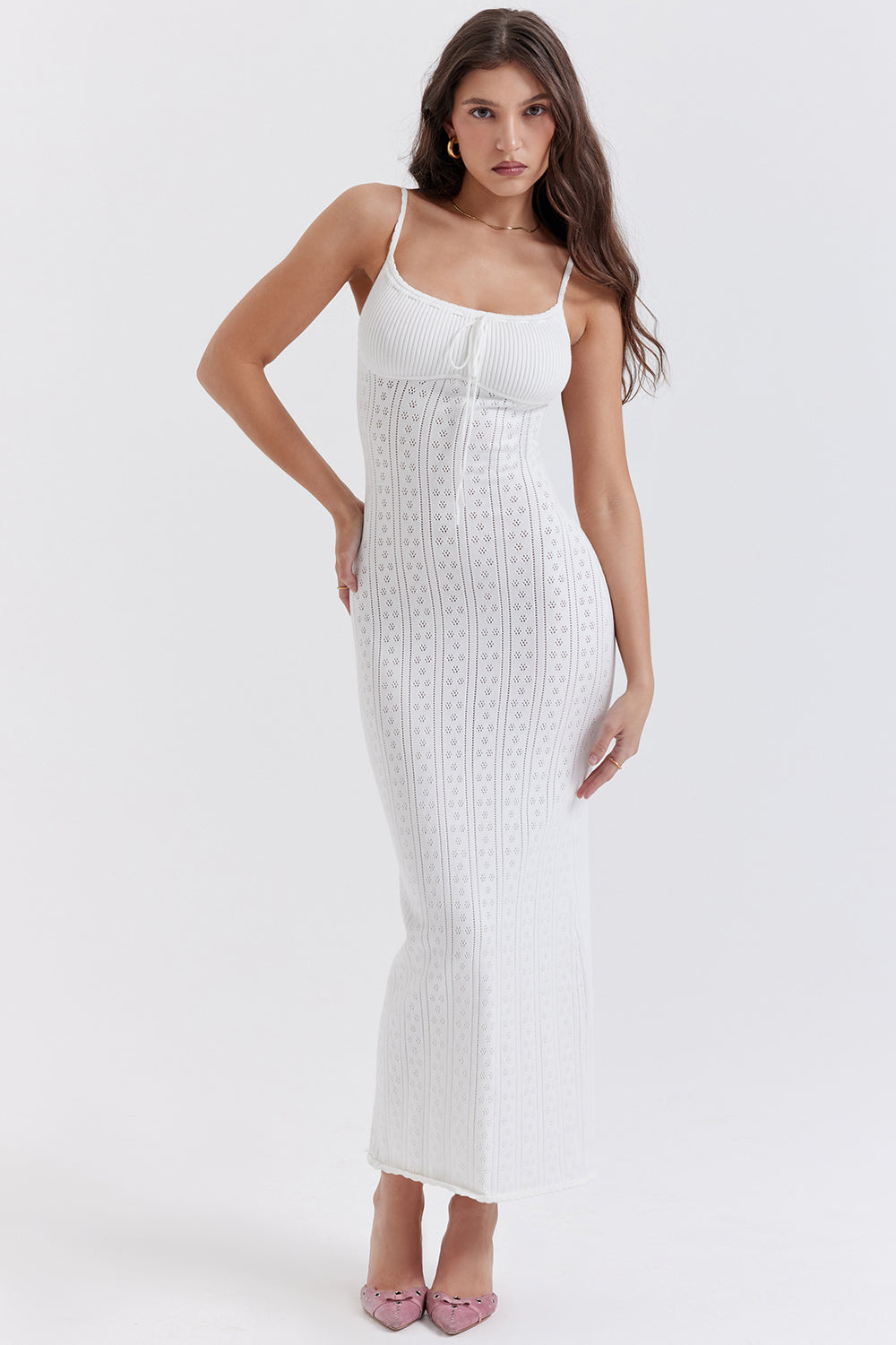 White knitted maxi dress