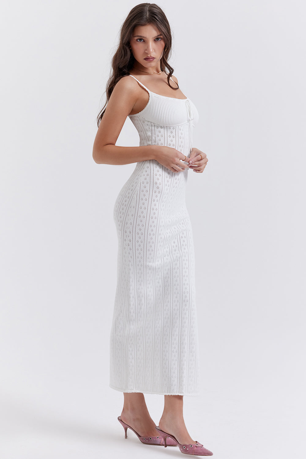 White knitted maxi dress