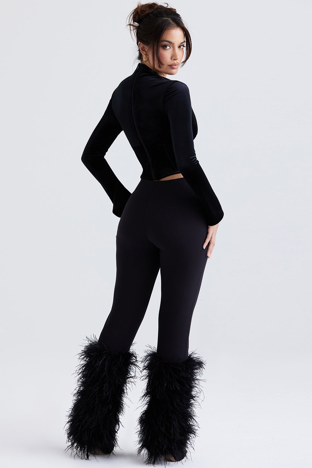 Black velvet corset with cropped pants