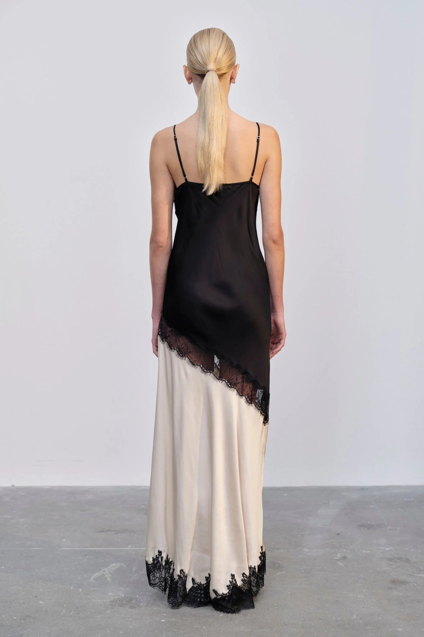 Spliced Sheer Lace Maxi Dress