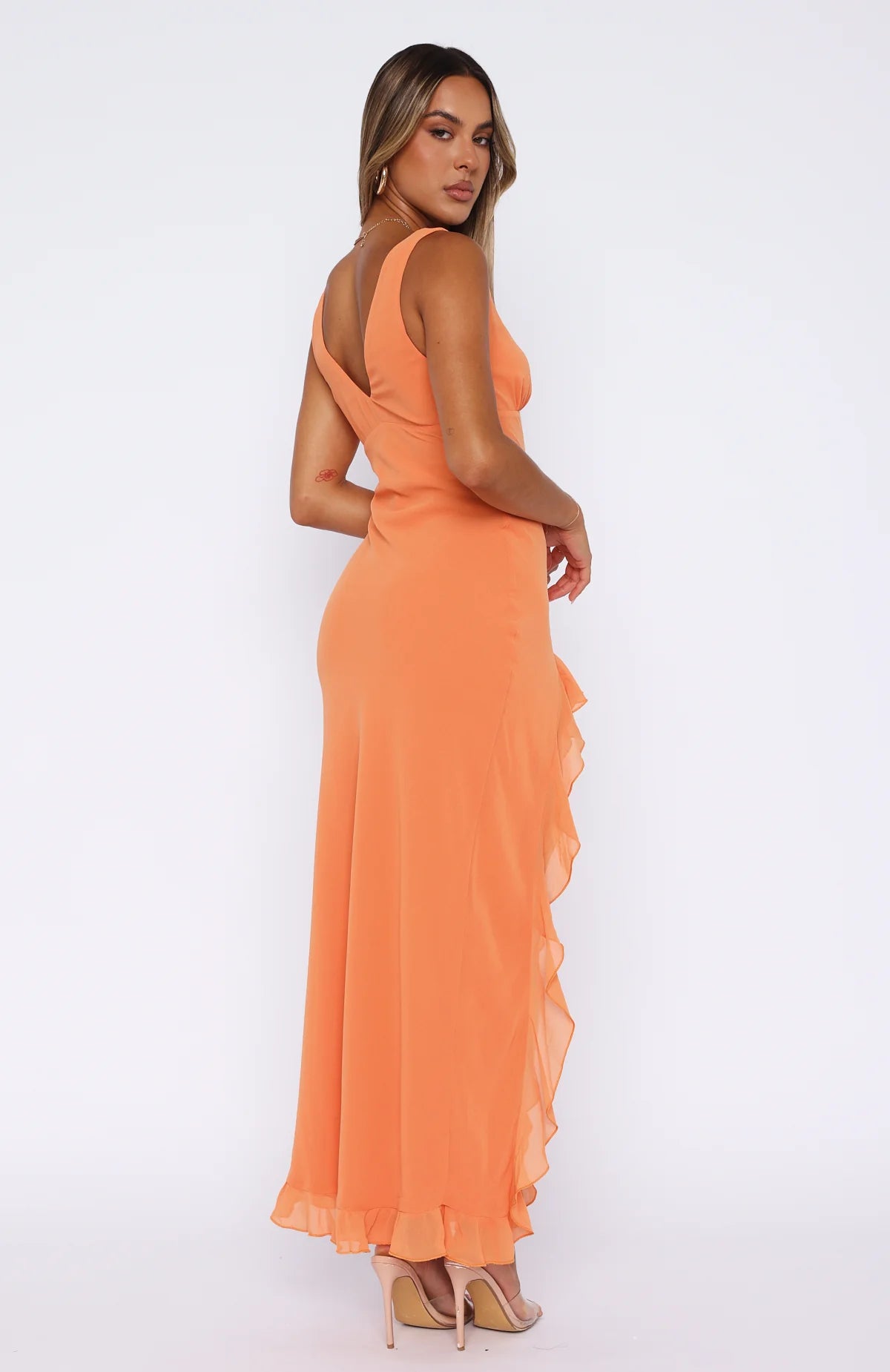 Ruffle Mesh Maxi Dress