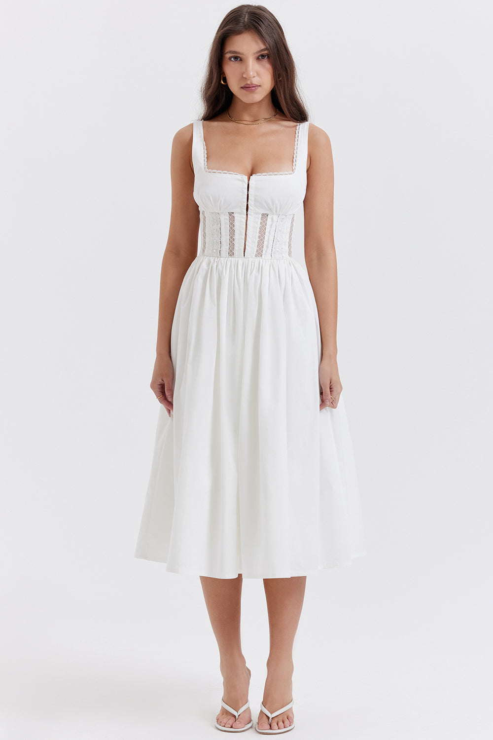 White midi dress with lace trim