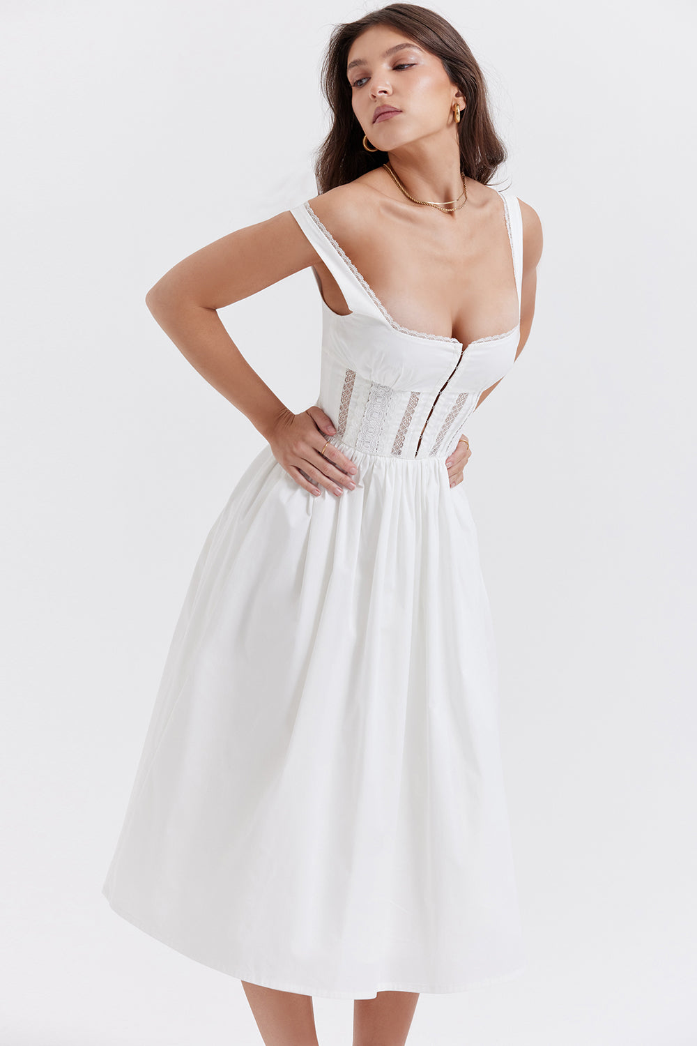 White midi dress with lace trim