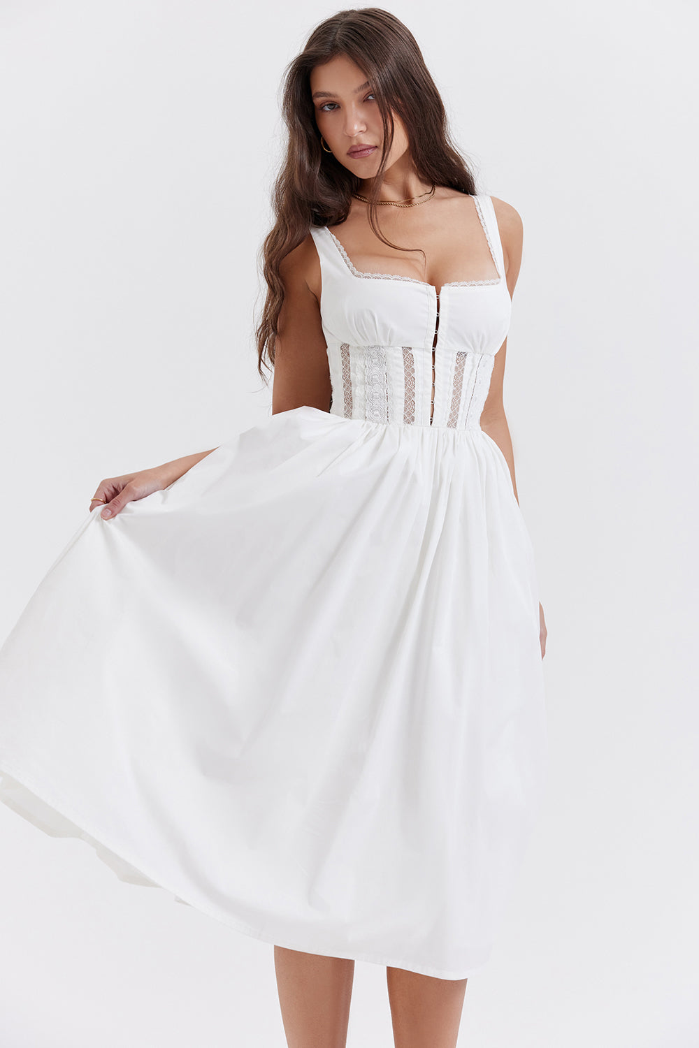 White midi dress with lace trim