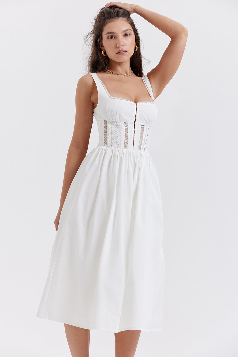 White midi dress with lace trim