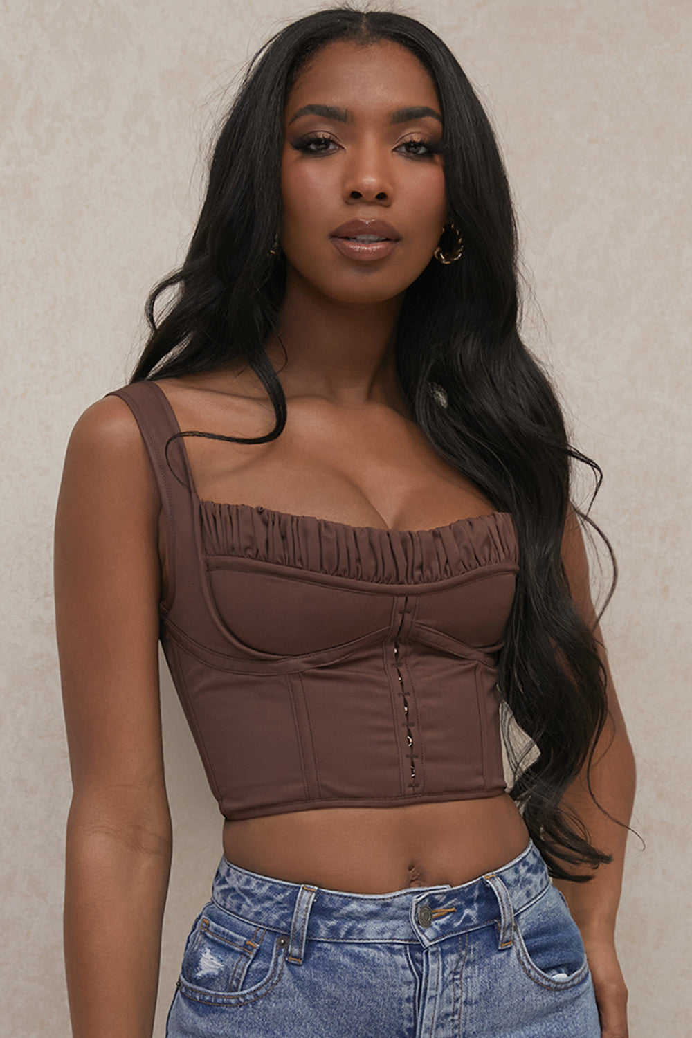 Chocolate gathered corset top