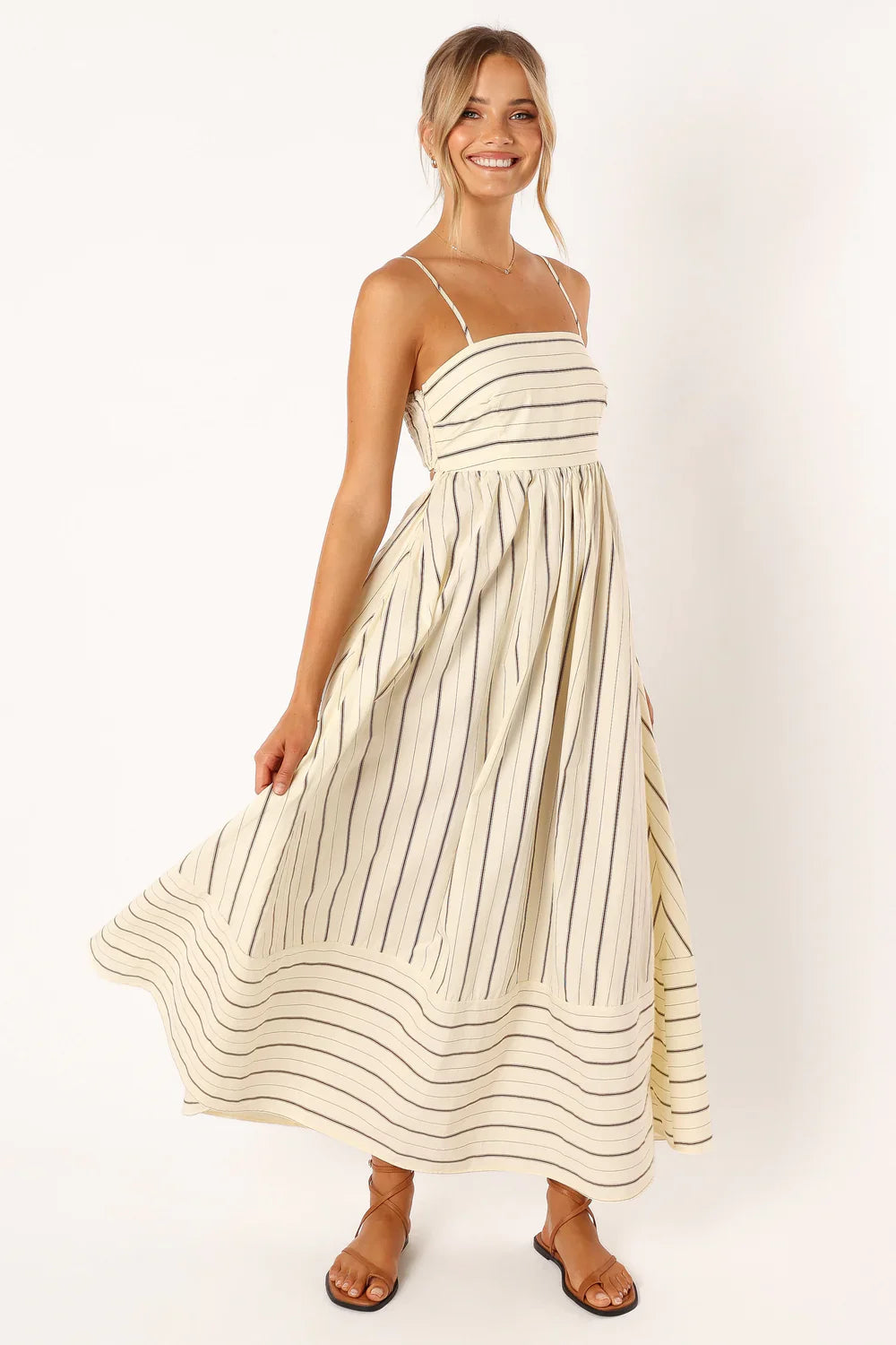 Striped Casual Maxi Dress with Spaghetti Straps