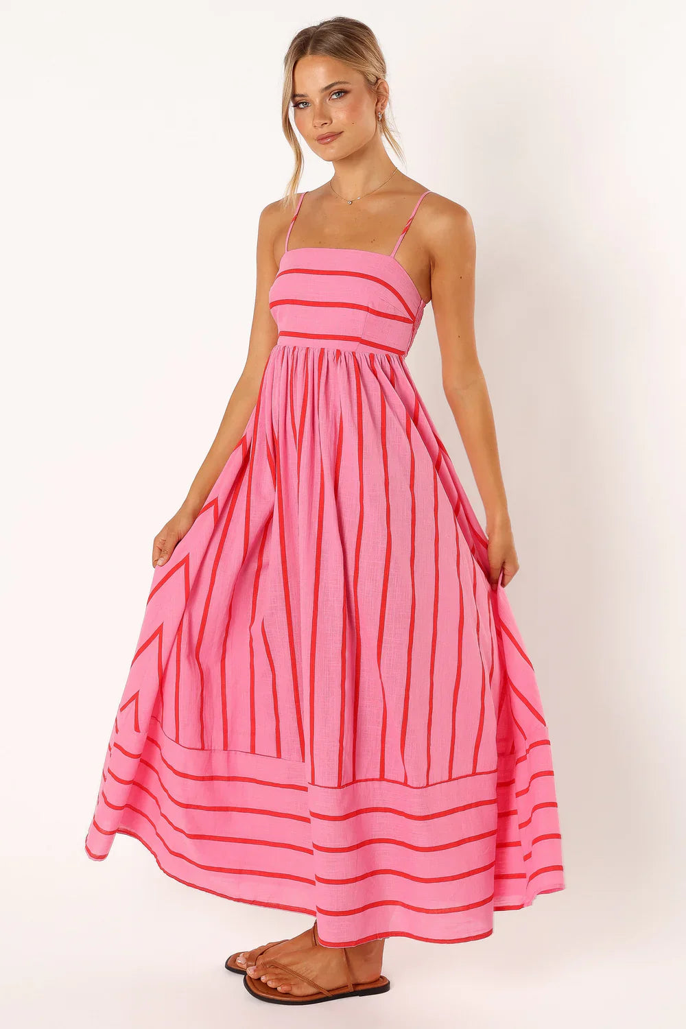 Striped Casual Maxi Dress with Spaghetti Straps