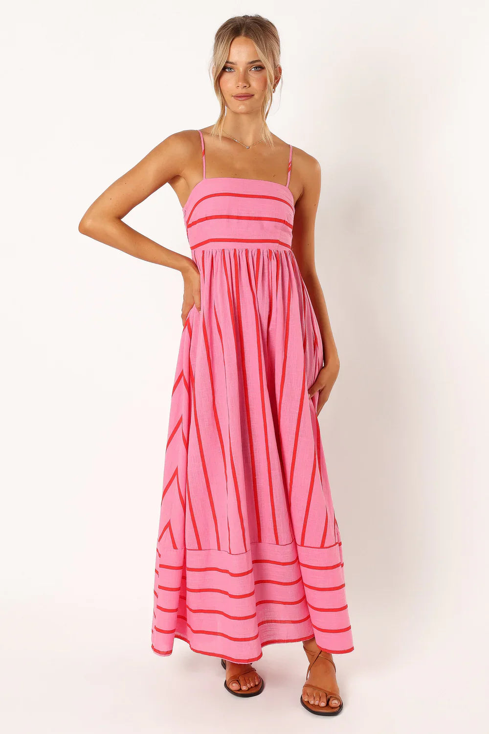 Striped Casual Maxi Dress with Spaghetti Straps