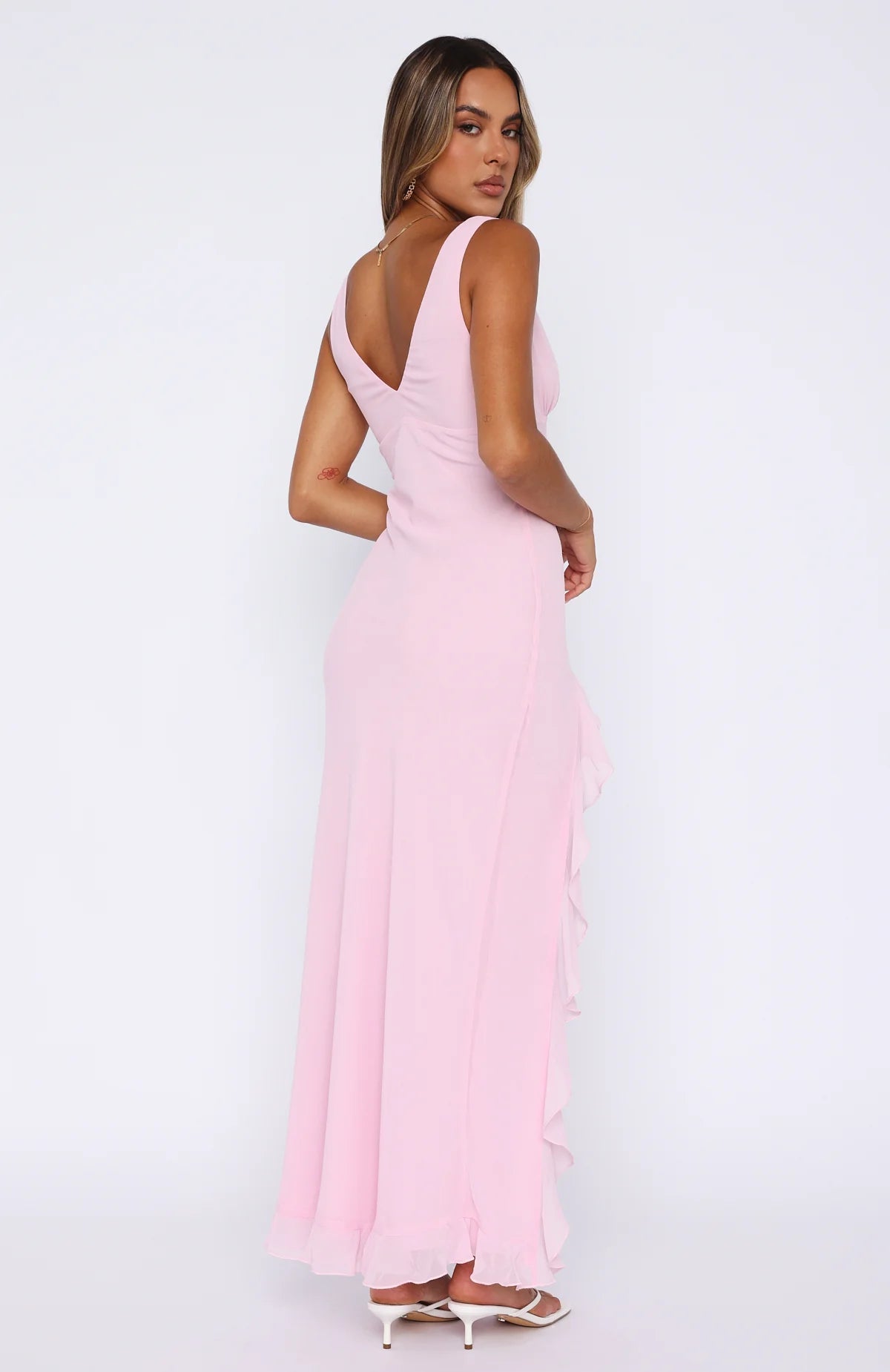 Ruffle Mesh Maxi Dress