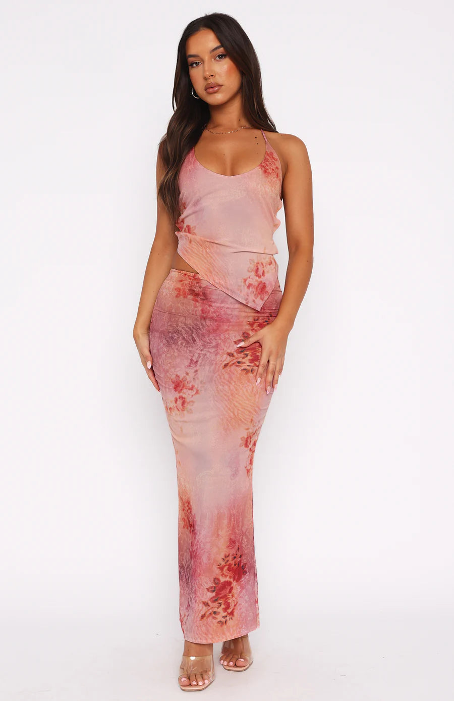 Back Centre Slit Maxi Skirt With Print