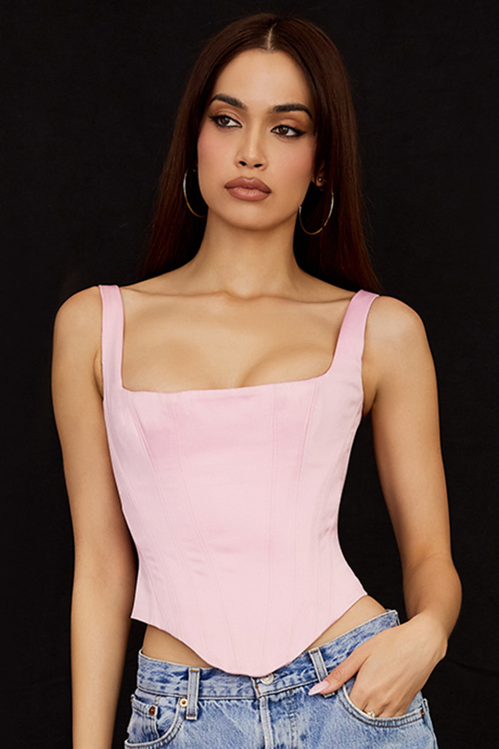 Fairy pink satin longline corset