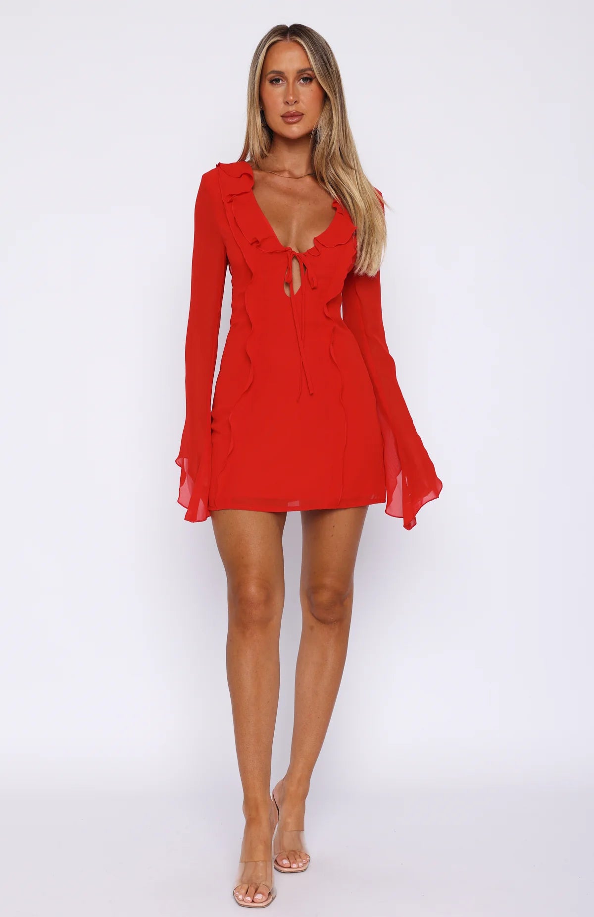 Ruffled Long Sleeve Mini Dress