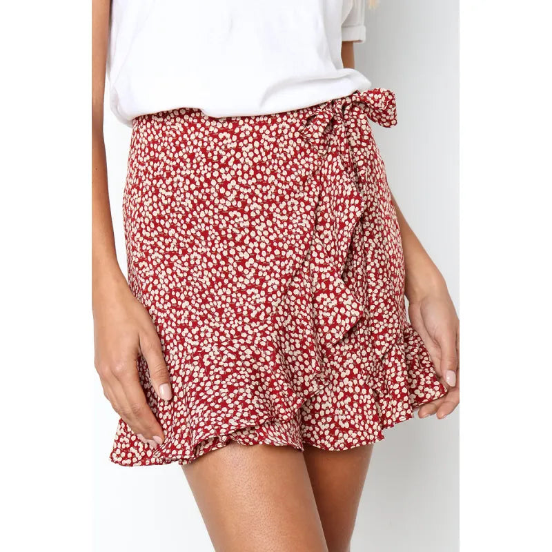 Irregular Ruffled Graphic Mini Skirt