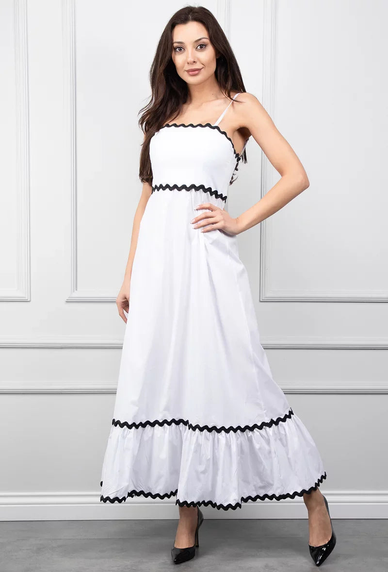 White Maxi Dress With Zigzag Details