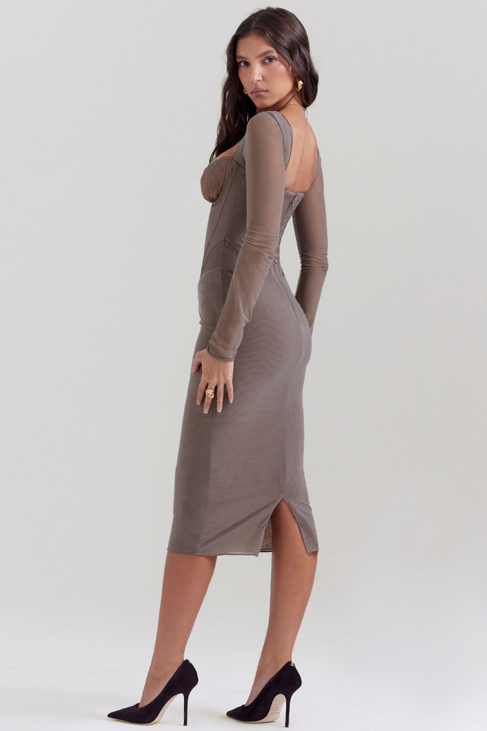 Mocha midi dress with corset