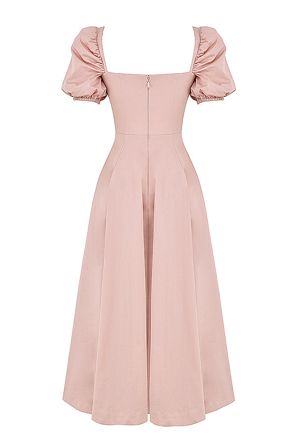 Midi sundress with puff sleeves