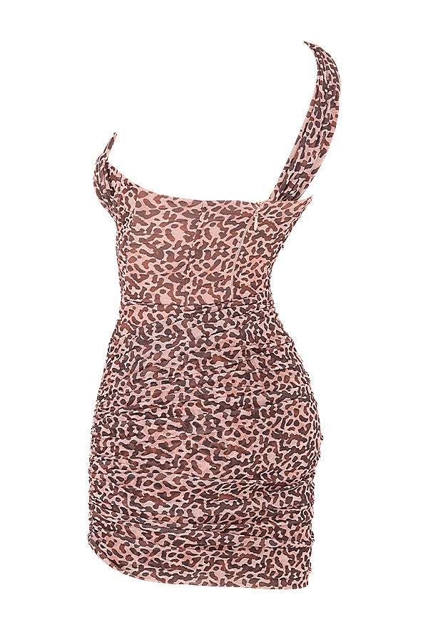 Cut-out mini dress with leopard print