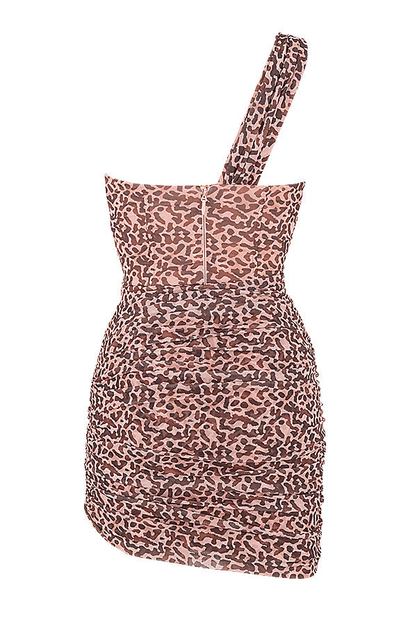 Cut-out mini dress with leopard print