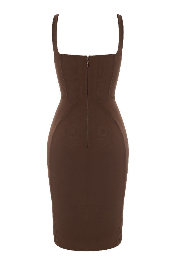 Chocolate midi dress with corset and laces