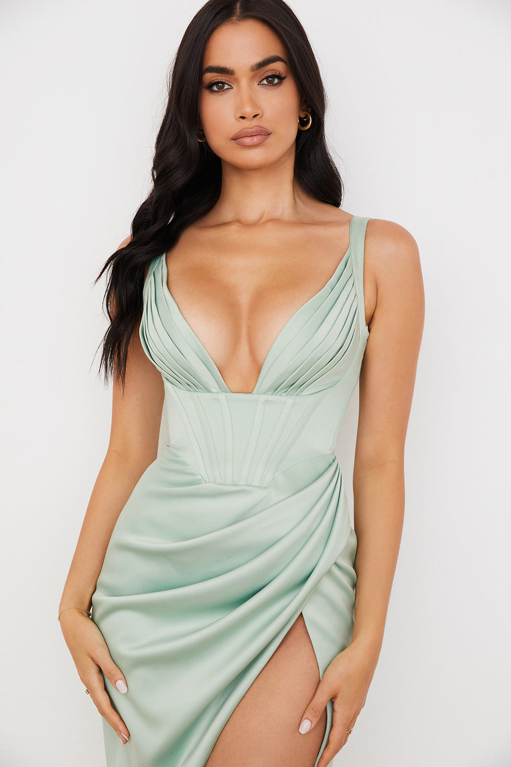 Satin pleated midi dress