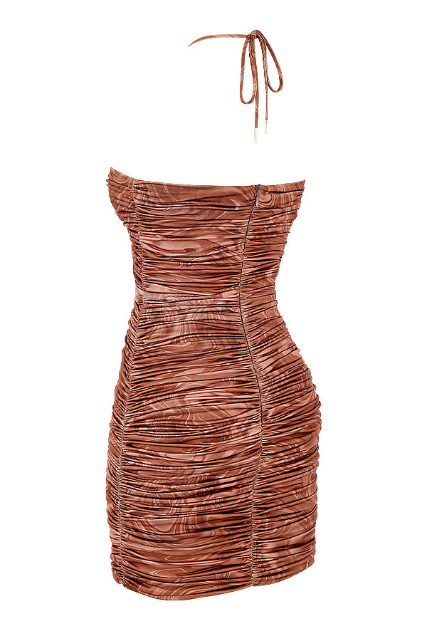 Halter mini dress with cocoa swirl cutout