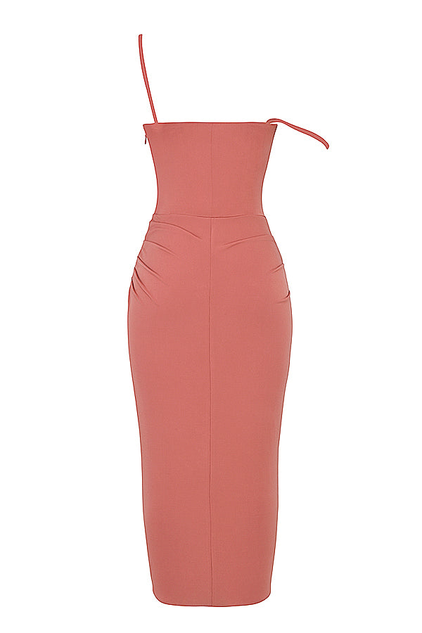 Midi dress with pink draped corset