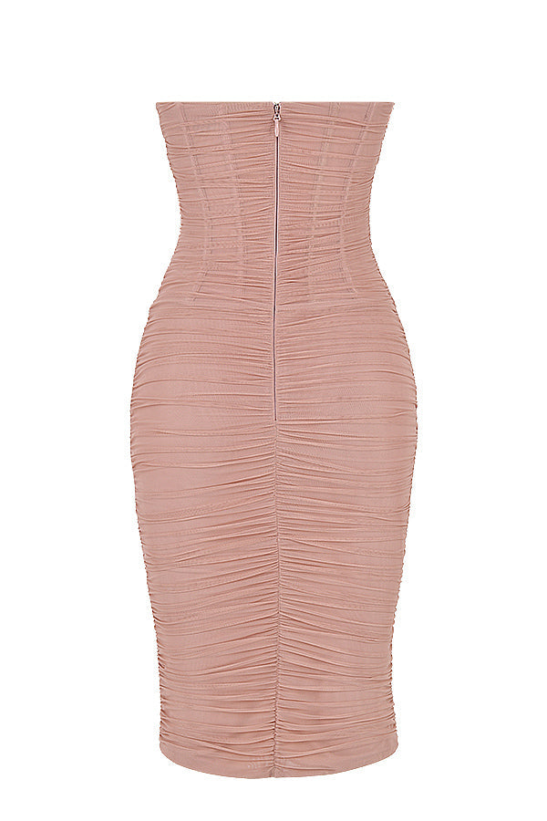 Strapless midi dress with ruffles