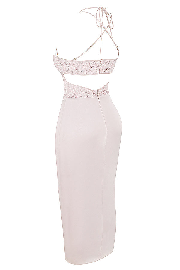 Midi dress in crystal satin and lace