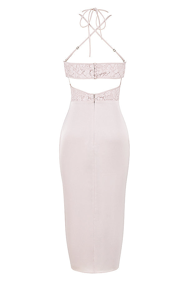 Midi dress in crystal satin and lace