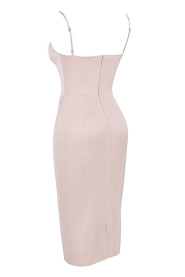 Satin corset midi dress in peony color