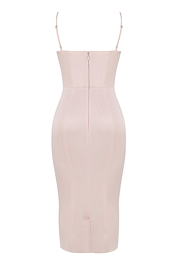 Satin corset midi dress in peony color