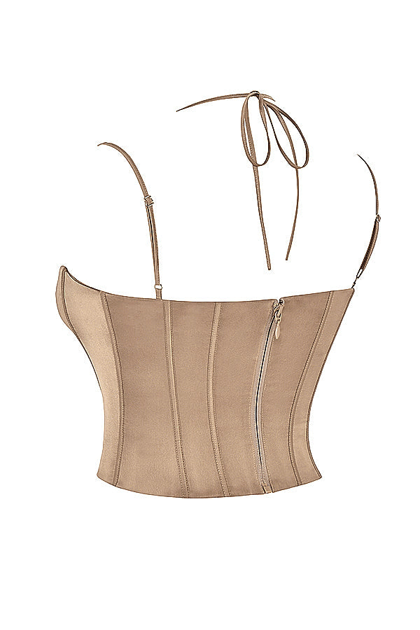 Satin corset with lace-up midi skirt