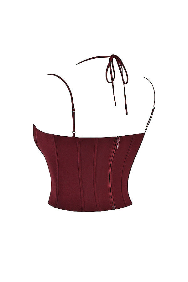 Satin corset with lace-up midi skirt