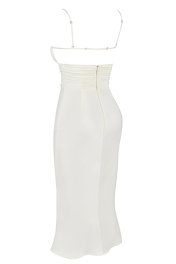 Ivory satin midi dress with corset