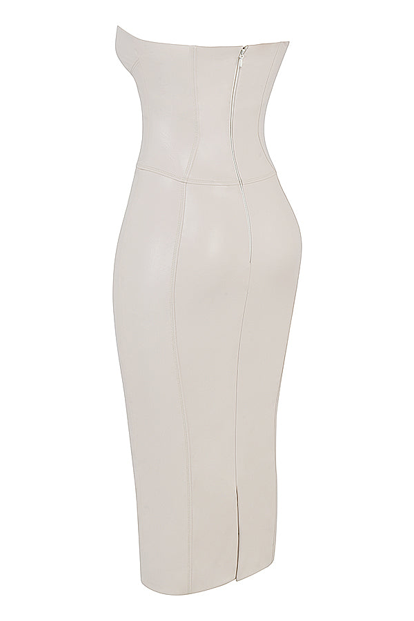 Ivory vegan leather strapless dress