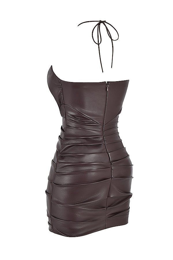 Mini dress made of bitter chocolate vegan leather