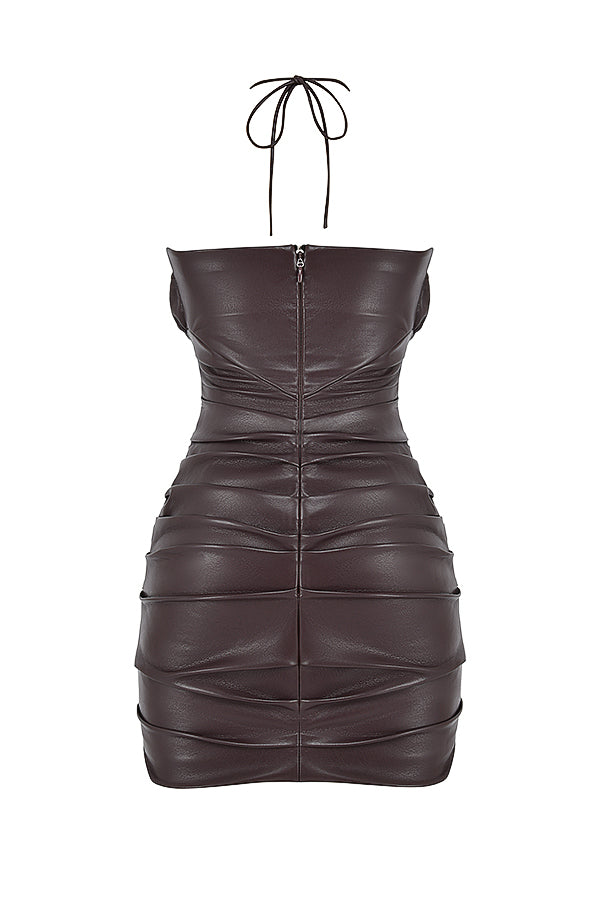 Mini dress made of bitter chocolate vegan leather