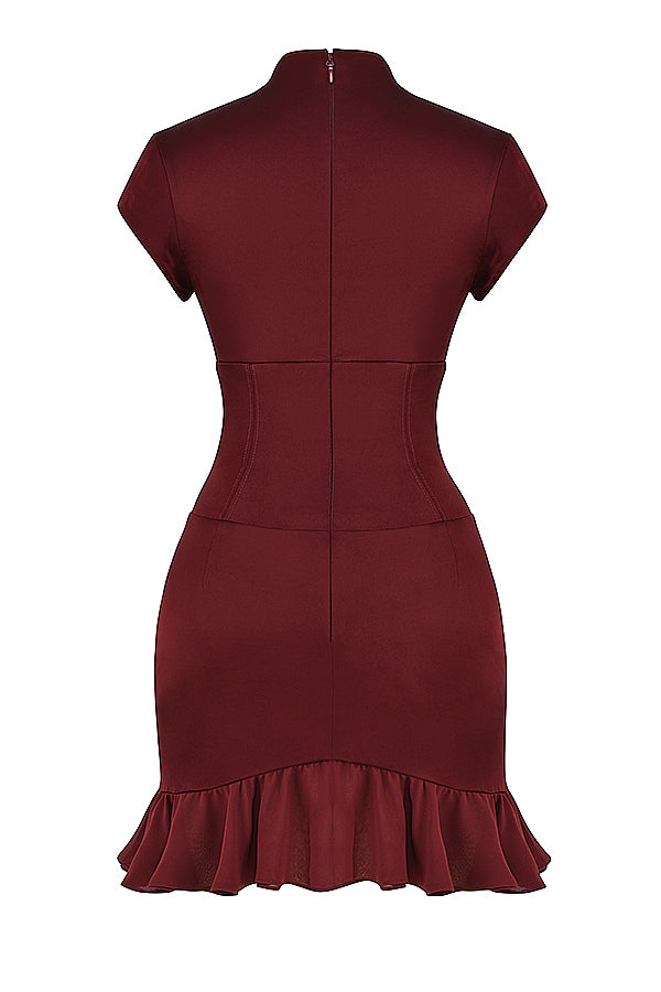 Wine red corset dress with ruffles