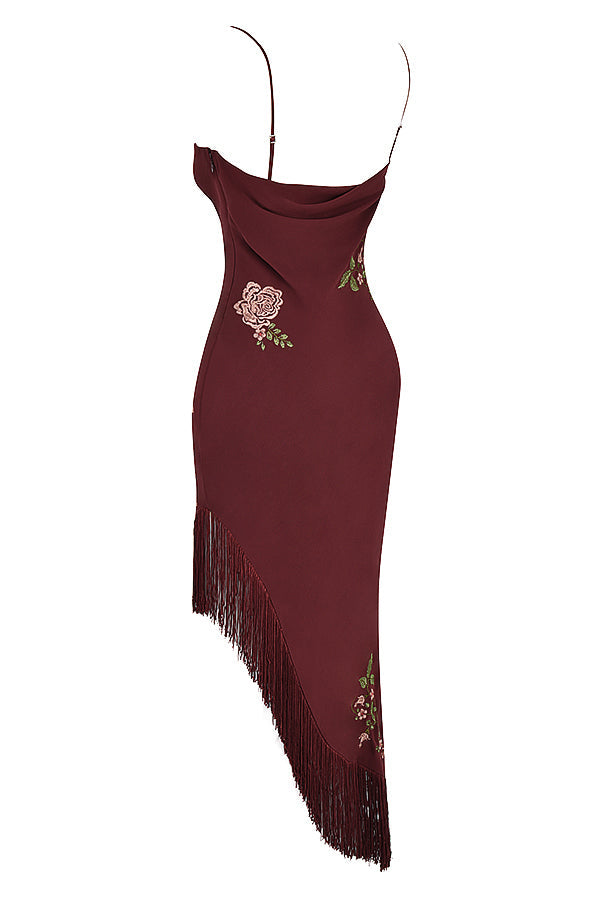 Wine embroidered midi dress